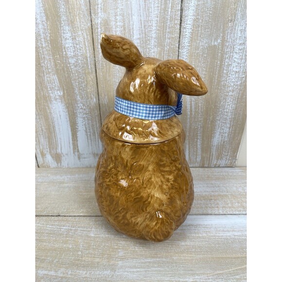 Pier 1 Bunny Rabbit Dolomite/ Ceramic Cookie Jar Canister Spring Easter READ - Picture 3 of 12